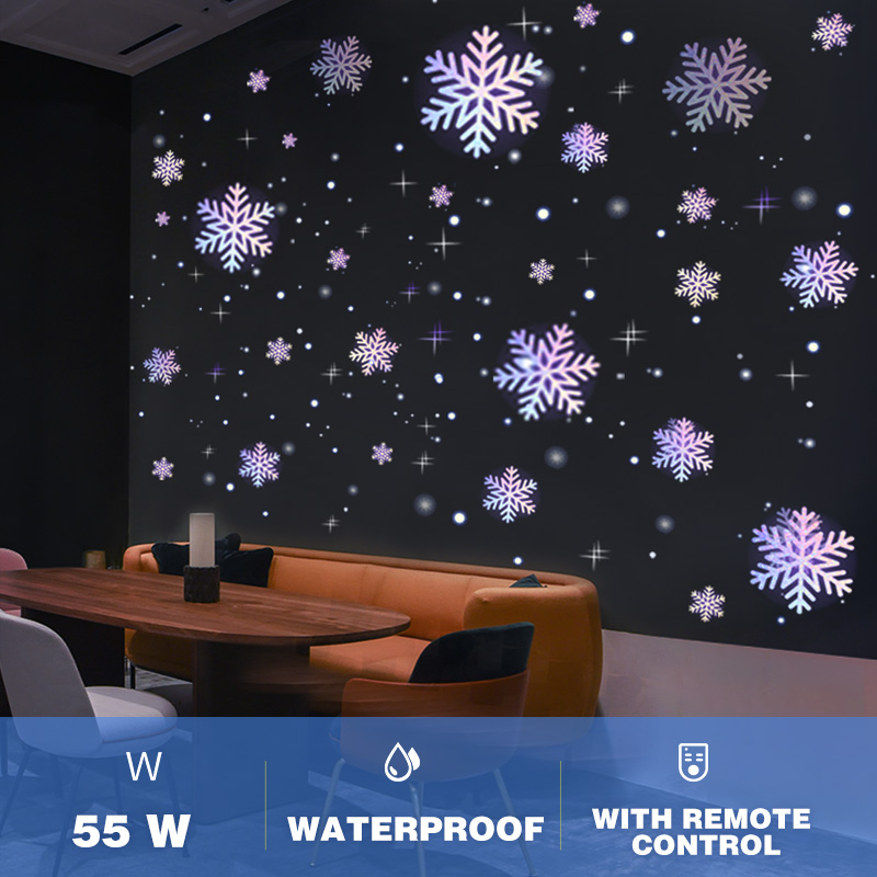 55W Floating snowflake logo projector lamp dynamic magic pattern spotlight 3d creative door headlight shop floor outdoor waterproof